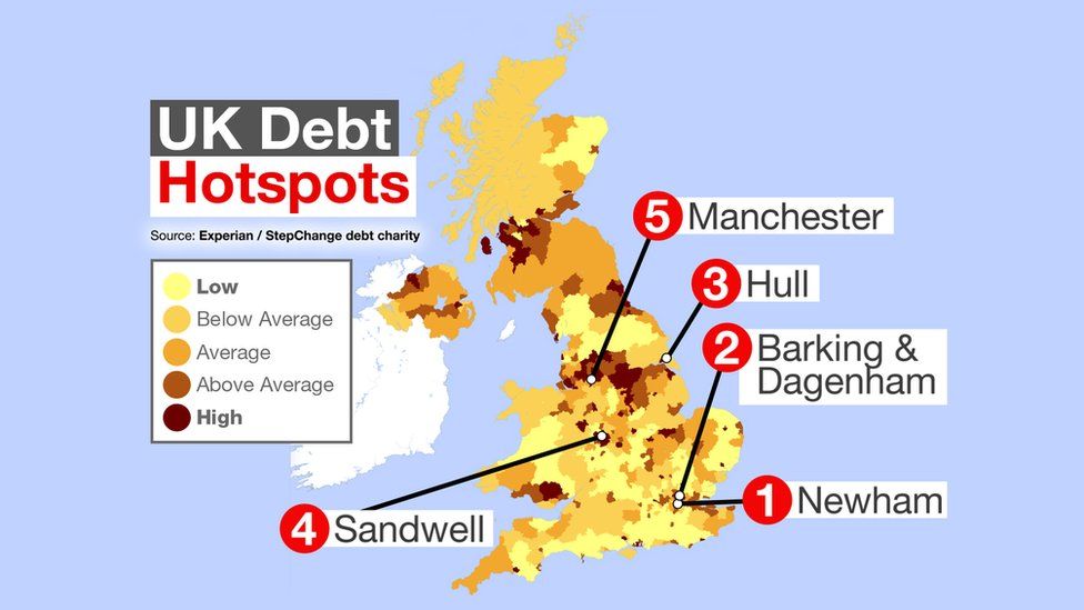 Map of UK debt hotspots