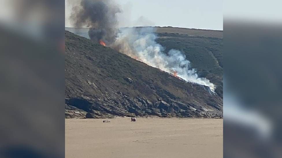 Fire on Newgale beach hillside