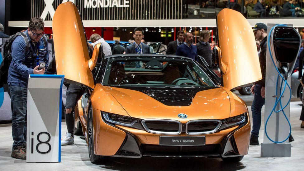 BMW i8 is displayed at the 88th Geneva International Motor Show on March 7, 2018