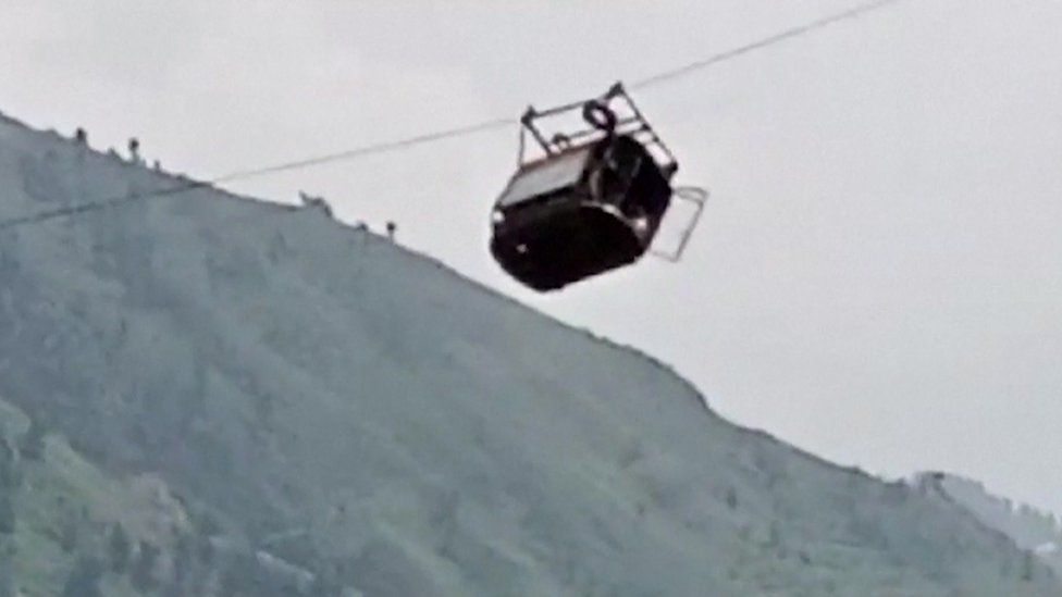 Video shows the stranded cable car