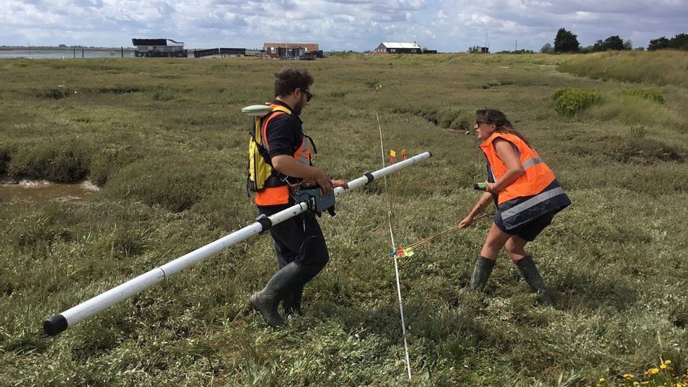 Archaeologists from Wessex Archaeology looking for The Beagle