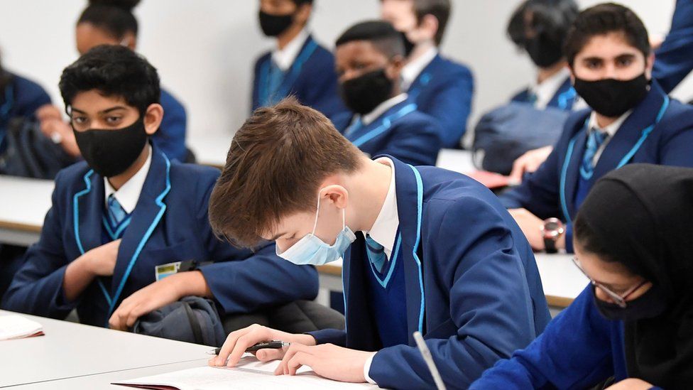 Pupils wearing masks in school