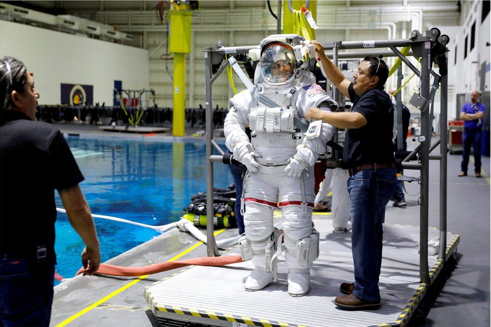 Astronauts train at the Johnson Space Center