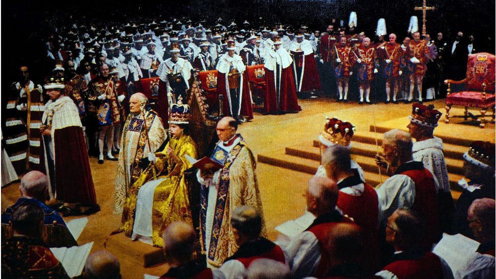 Queen Elizabeth pictured at her coronation in 1953