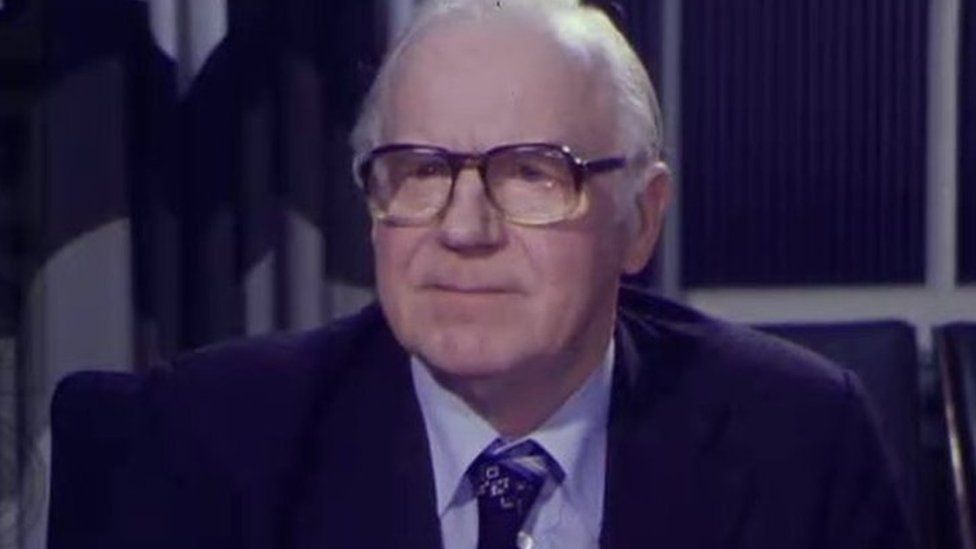 Sir Samuel Curran being interviewed by the BBC in 1978