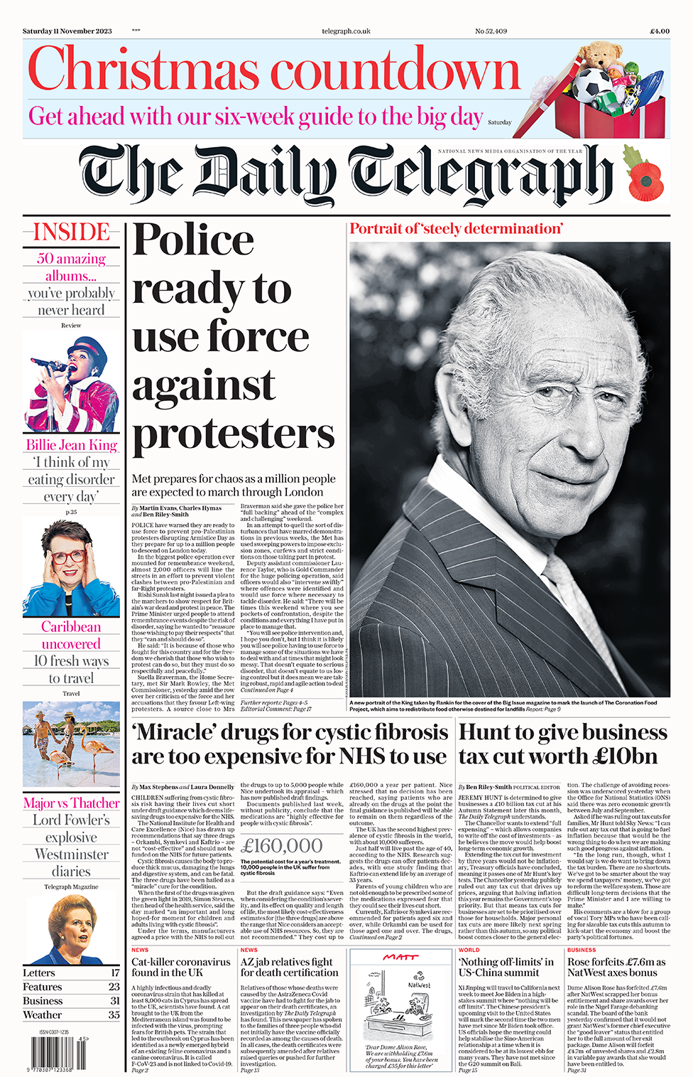 «Полиция готова применить силу против протестующих», - гласит заголовок Daily Telegraph