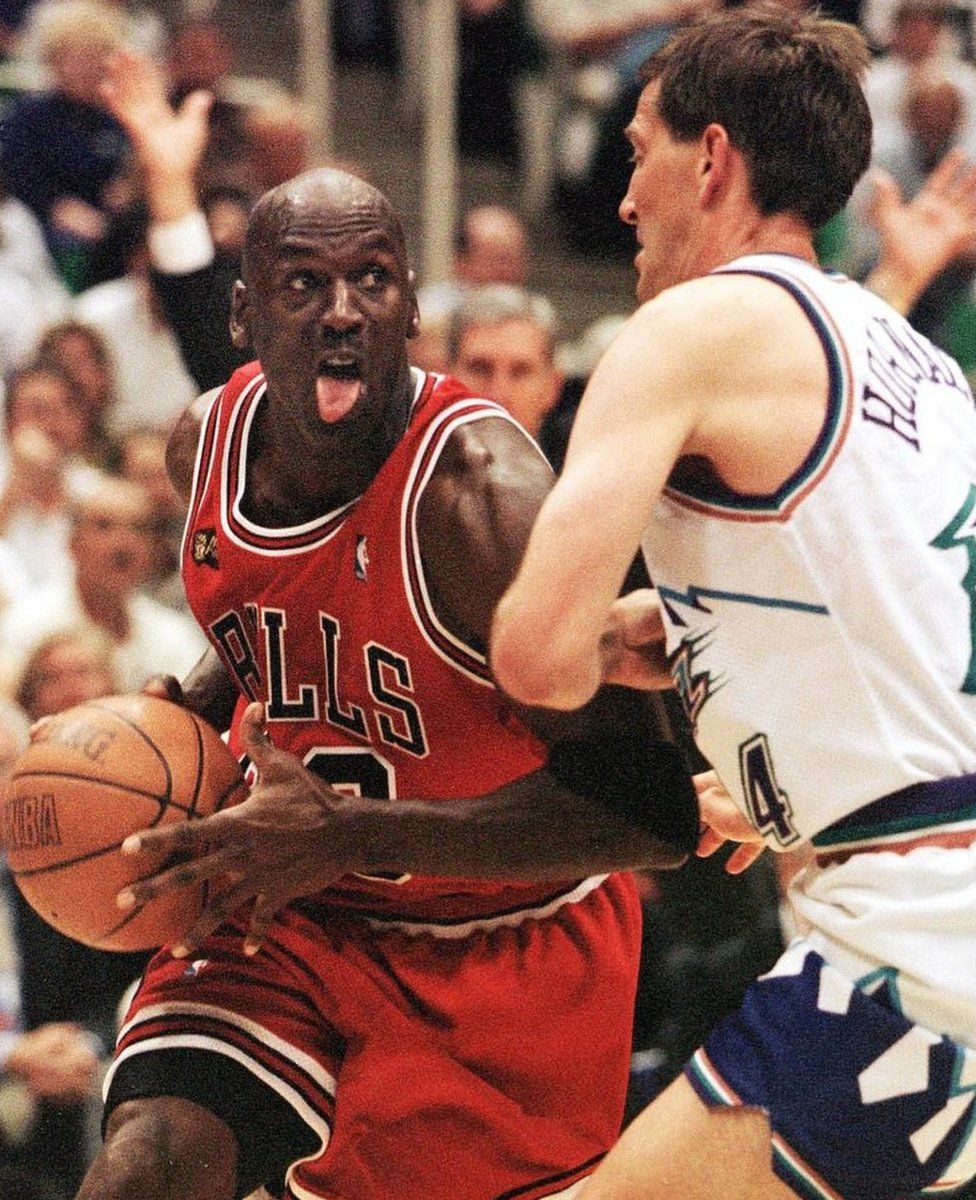Michael Jordan in action in Game 1 of the 1998 NBA finals for the Chicago Bulls