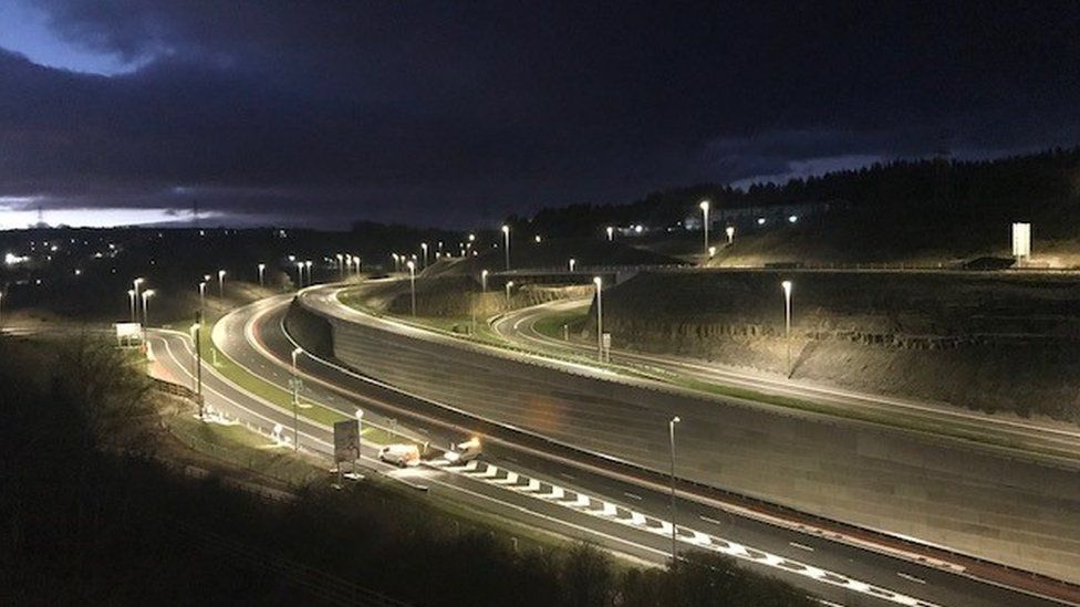 Heads of the Valleys Road at night