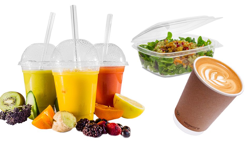 A few Vegware products which look like plastic but are made of plants