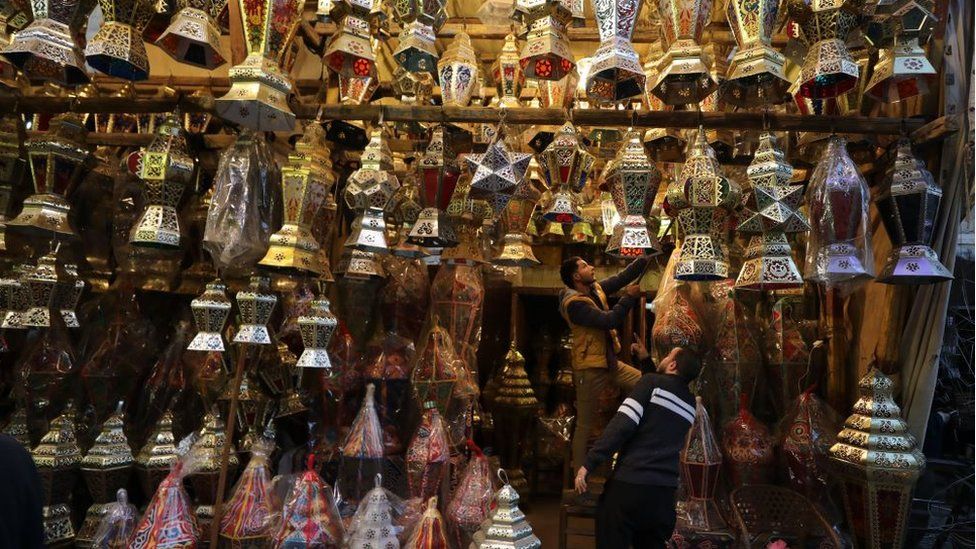 Traditional 'Fanous' lanterns are displayed in a market in Cairo, Egypt, 04 March 2024