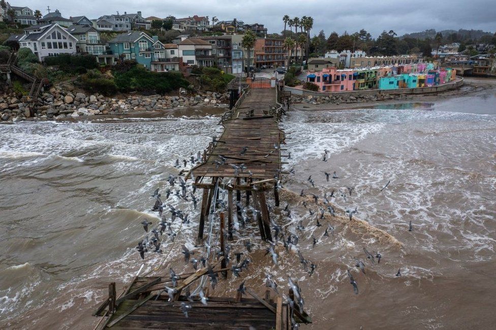 The pier in Capitola, built in 1857, was torn in half