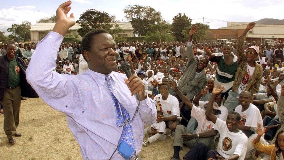 Morgan Tsvangirai addressing supporters during the 2000 election campaign
