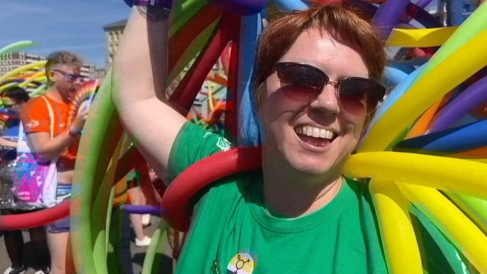 Woman celebrates Pride in Brighton