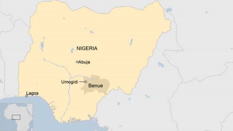 A map that shows Benue state and the town where the massacre occured