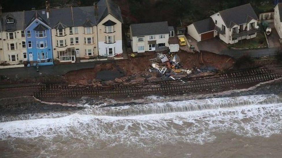 Damaged line at Dawlish