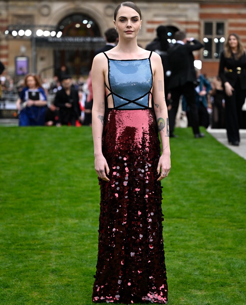 Cara Delevingne attends The Olivier Awards 2024 at The Royal Albert Hall on April 14, 2024 in London, England.