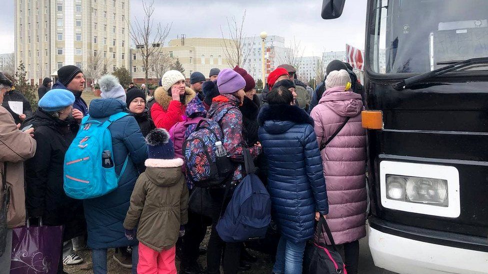 This picture from Russian-controlled Enerhodar showed residents queuing for buses