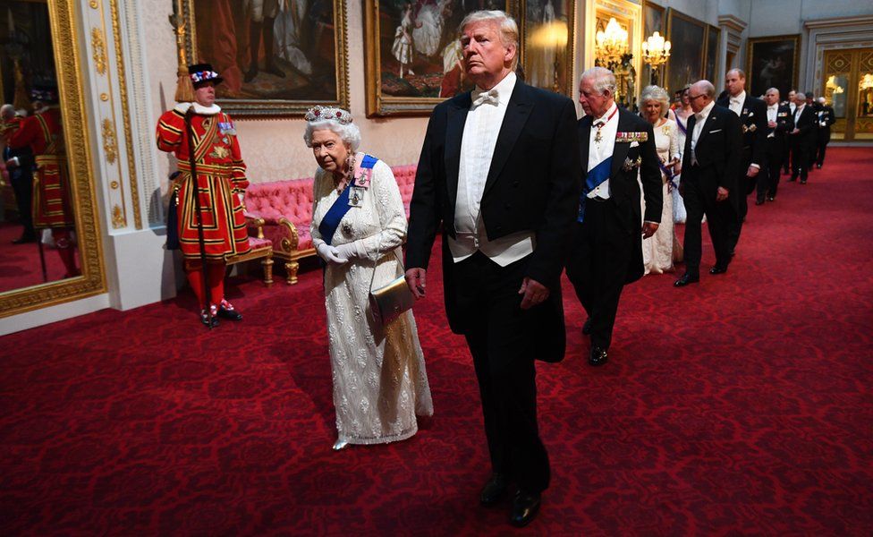 Queen Elizabeth II, US President Donald Trump and the Prince of Wales.