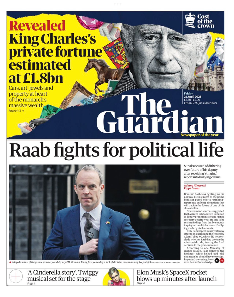 The Guardian front page 21 April 2023