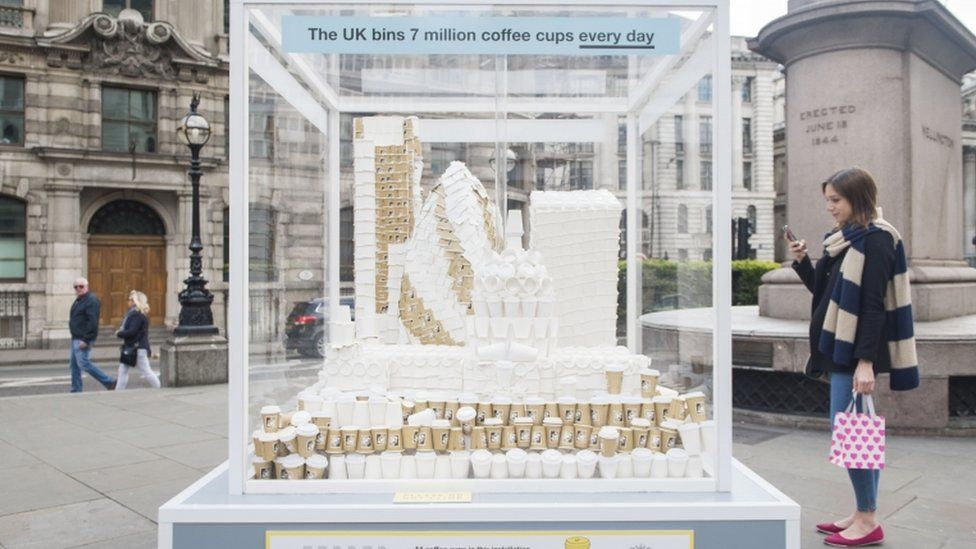 A giant coffee cup London skyline sculpture