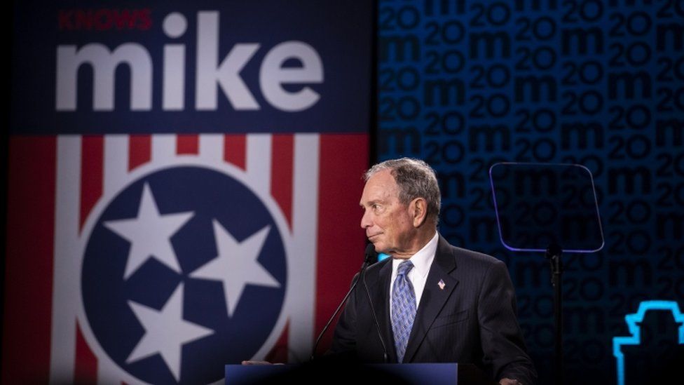 Mr Bloomberg responds to a heckler at a Wednesday rally in Nashville, Tennessee