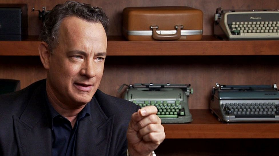 Tom Hanks with typewriters
