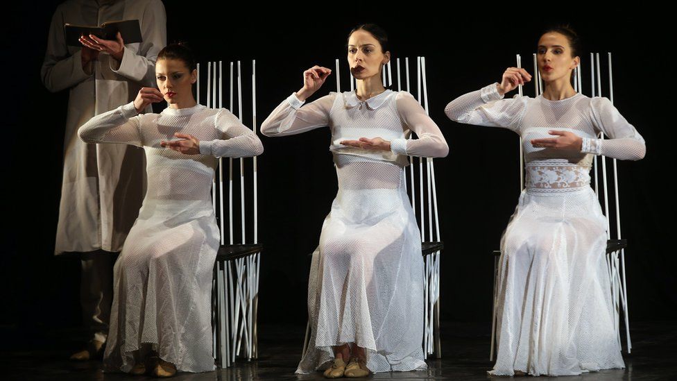 Georgian actors perform during "The Three Sisters" by Konstantin Purtseladze at the 19th session of Carthage Theater Days in Municipal Theater in Tunis, Tunisia, 15 December 2017.