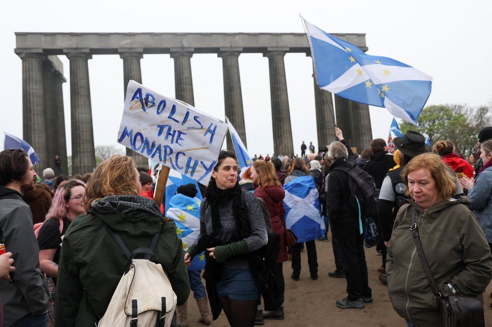 Protestors also gathered on Calton Hill in Edinburgh, to call for a democratically-elected head of state
