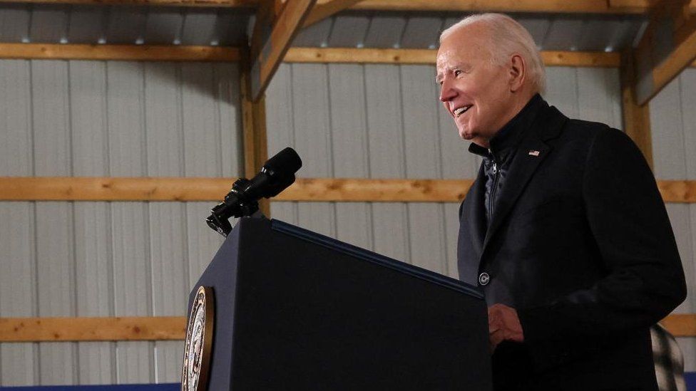 U.S. President Joe Biden delivers remarks during a visit to Dutch Creek Farms in Northfield, Minnesota, U.S., November 1, 2023