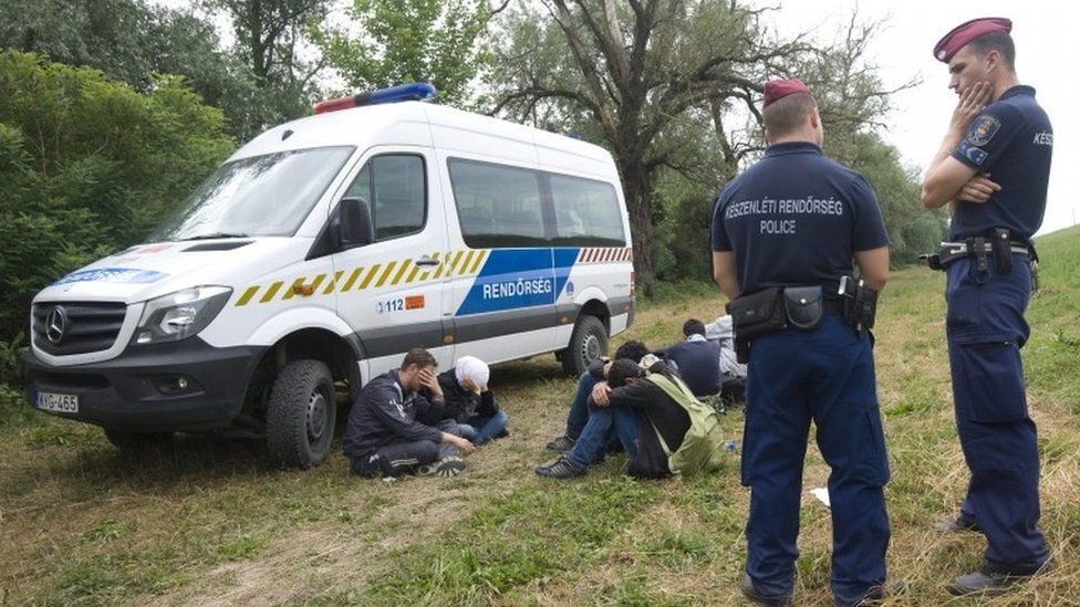 Migrants caught near Szeged, southeast of Budapest in Hungary on 23 June 2015
