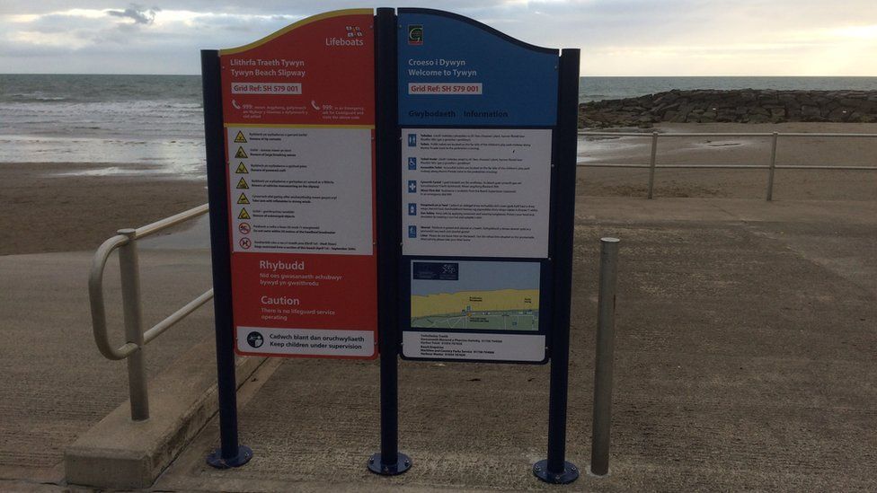 Warning signs on the seafront