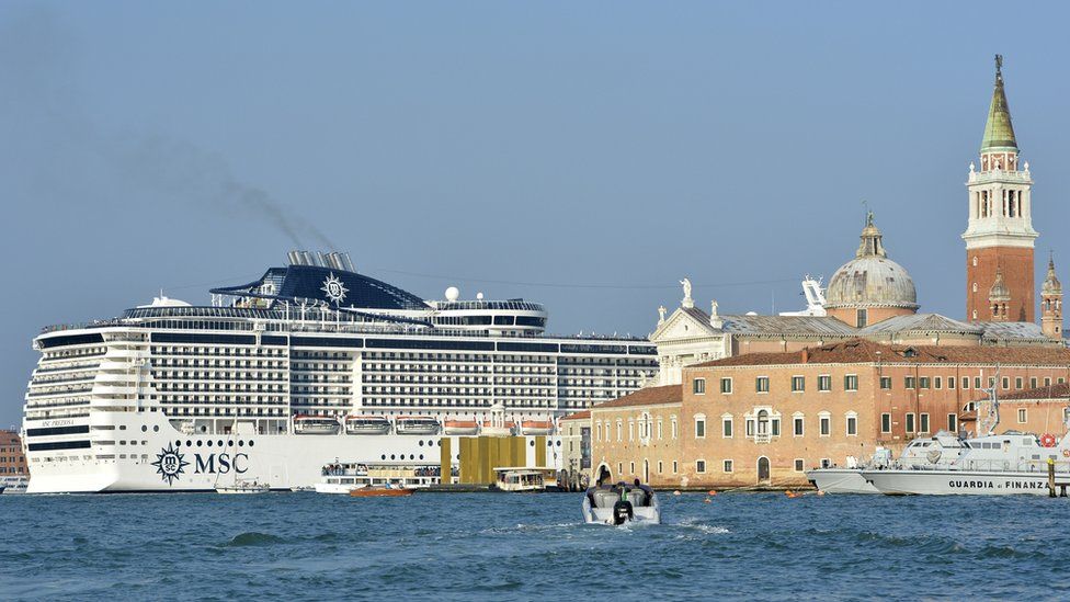 An MSC Cruises ship in the Italian city of Venice
