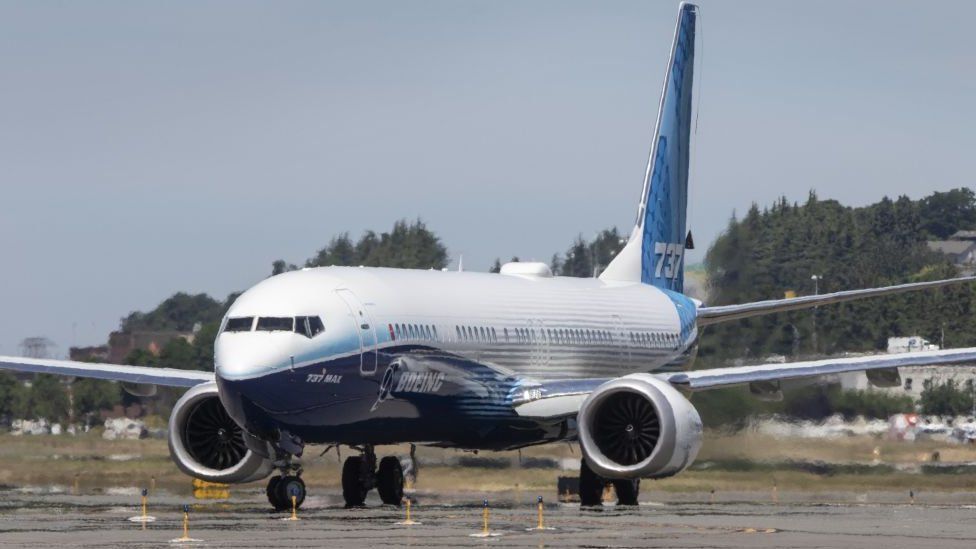 A Boeing 737 MAX 10 airliner taxis at Boeing Field after its first flight on June 18, 2021 in Seattle, Washington.