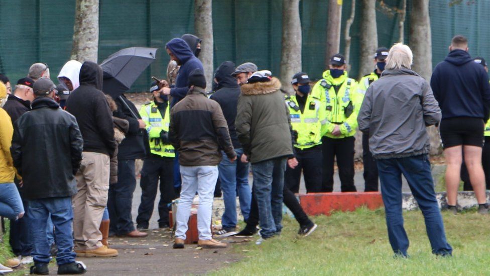 Protestors at Penally camp in Pembrokeshire