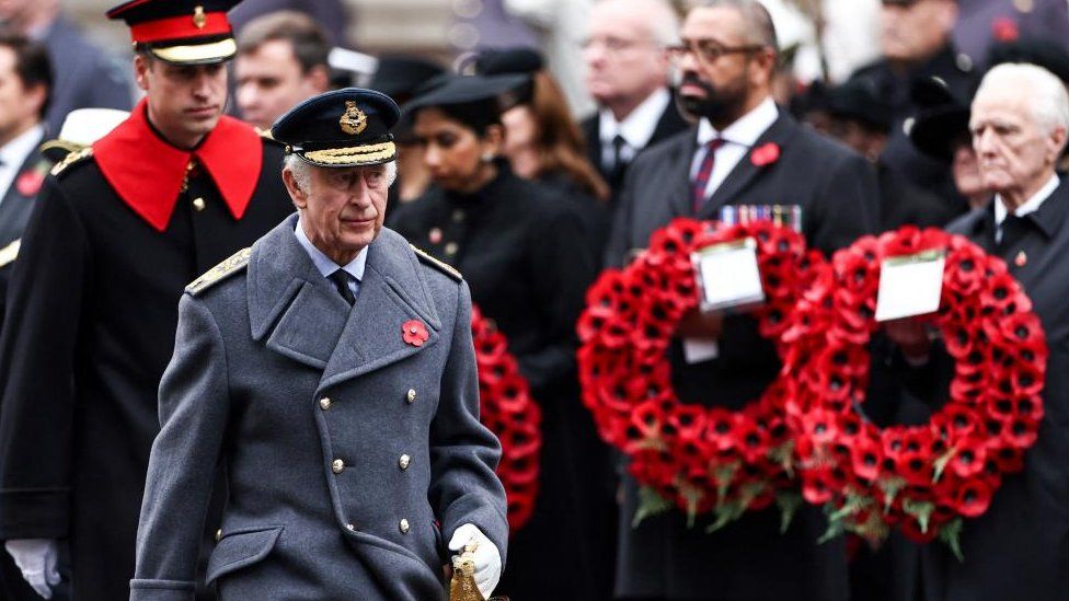 Britain's King Charles III attends the National Service of Remembrance at The Cenotaph on Whitehall in London