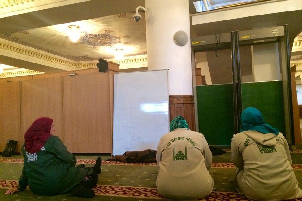 CCTV and metal detectors inside a Chechnya mosque