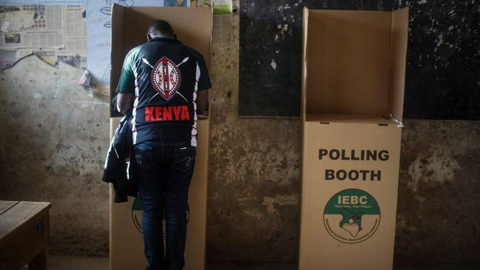 A man at the poll booth in Kenya.