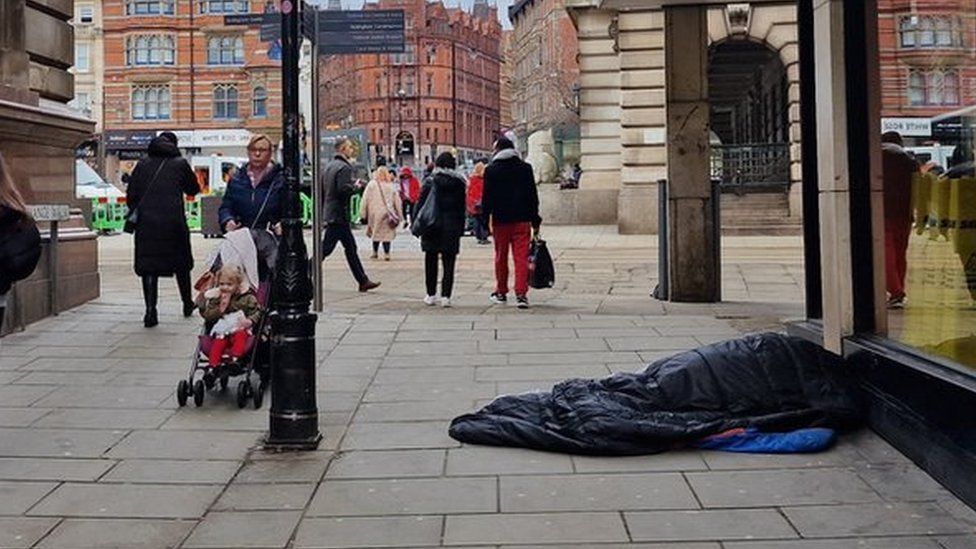 Person sleeping on the street in Nottingham