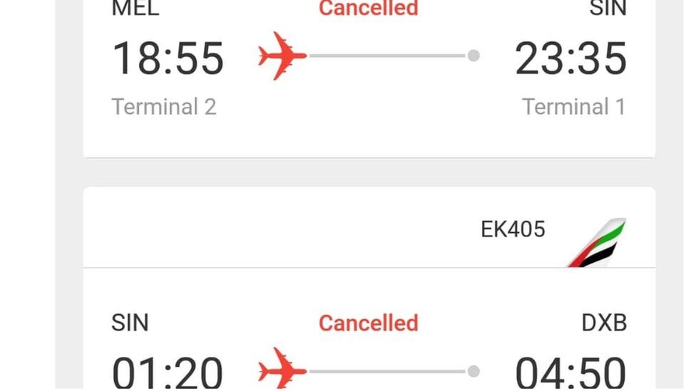 Cancelled flights from Melbourne to London