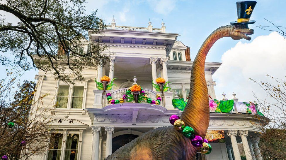 Home decorated to celebrate Dino Gras on January 24, 2021 in New Orleans, Louisiana.
