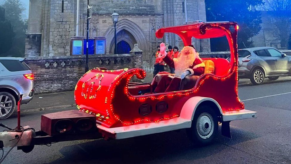 A trailer converted into a Christmas sleigh
