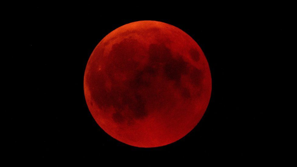 The blood moon seen from Hechingen in southern Germany