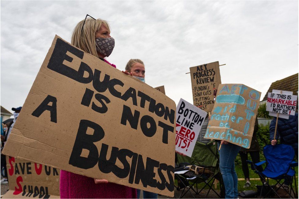 Teachers on strike outside the Frinton campus