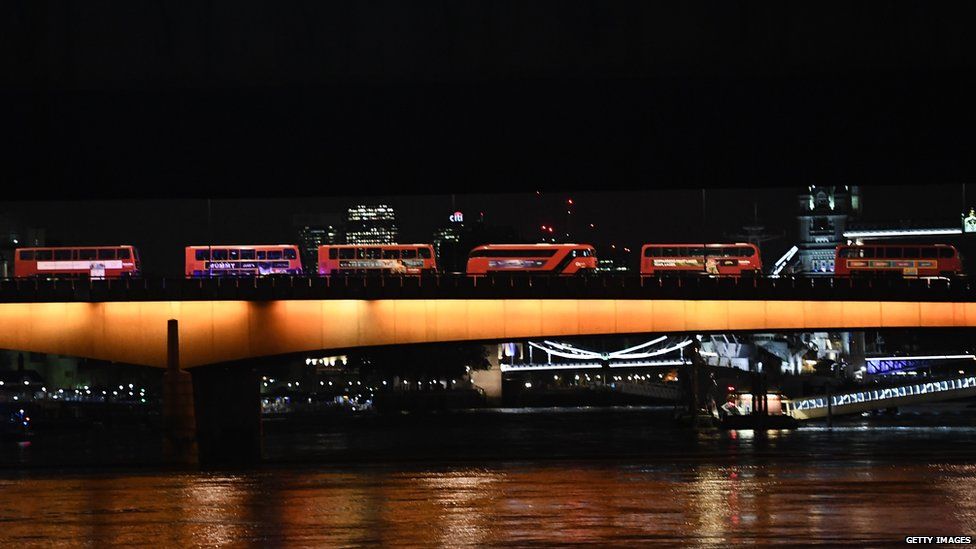 Night buses on London Bridge