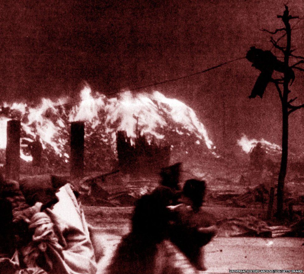 Firestorms after the explosion of the atom bomb in August 1945, Hiroshima, Japan
