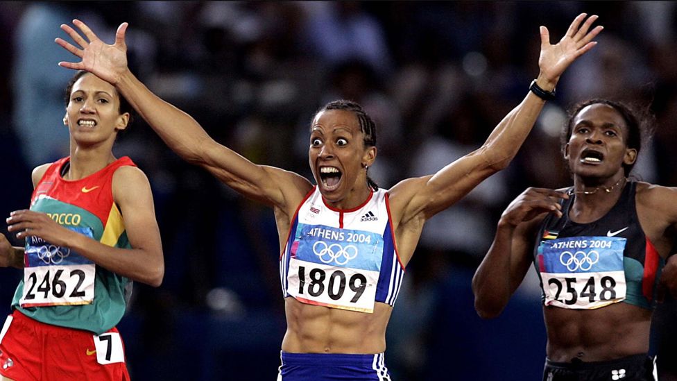 Britain's Kelly Holmes crossing the finishing line to win the Women's 800m at the Olympic Games in Athens, Greece on 23 August 2004
