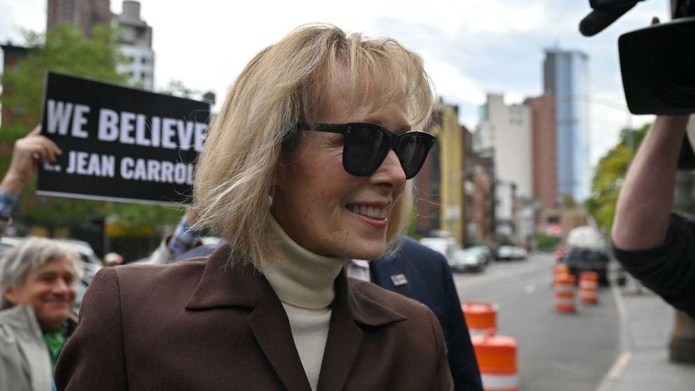 US magazine columnist E. Jean Carroll arrives at Manhattan Federal Court in New York City on May 9, 2023, as the jury deliberates in a civil trial in which Carroll accuses former US President Donald Trump of rape.