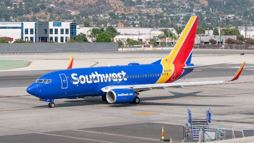 Southwest Airlines plane at Hollywood Burbank Airport on September 16, 2020
