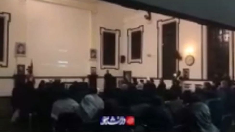 A still from footage obtained by the BBC of people at an event held at Kanoon Towhid Islamic centre.