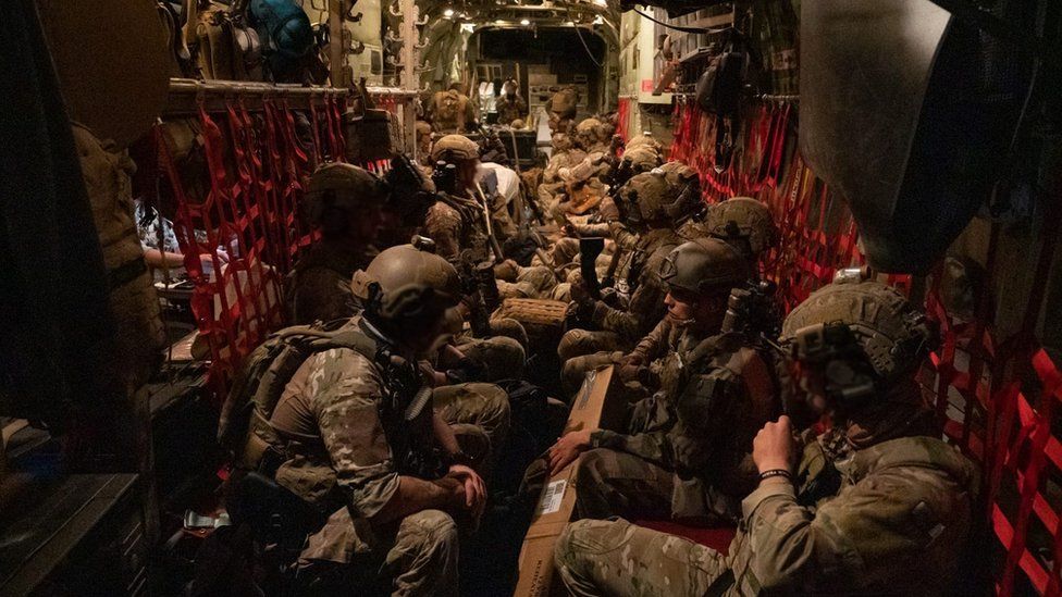 Soldiers inside an army plane
